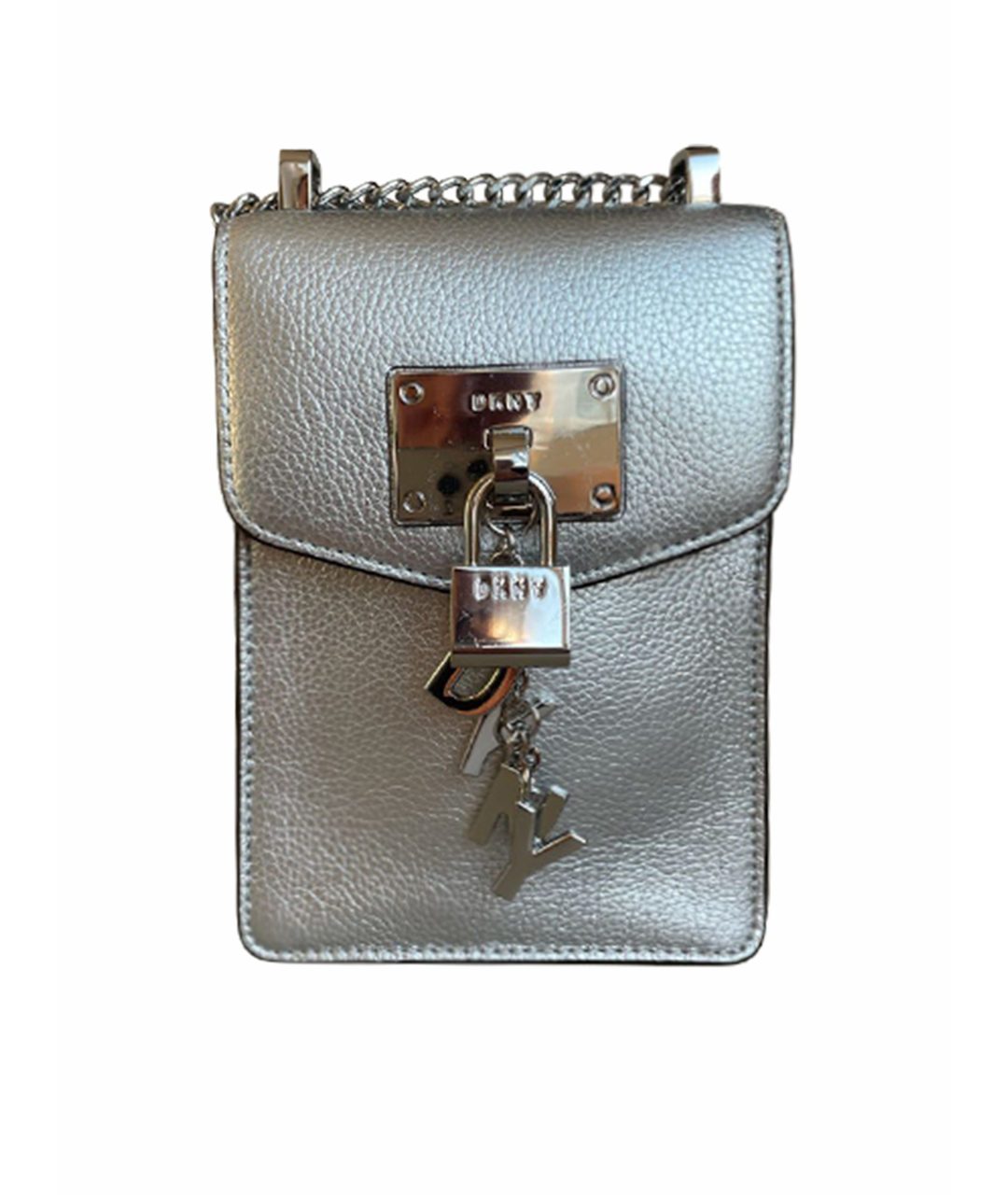 DKNY Серебряная кожаная сумка тоут, фото 1