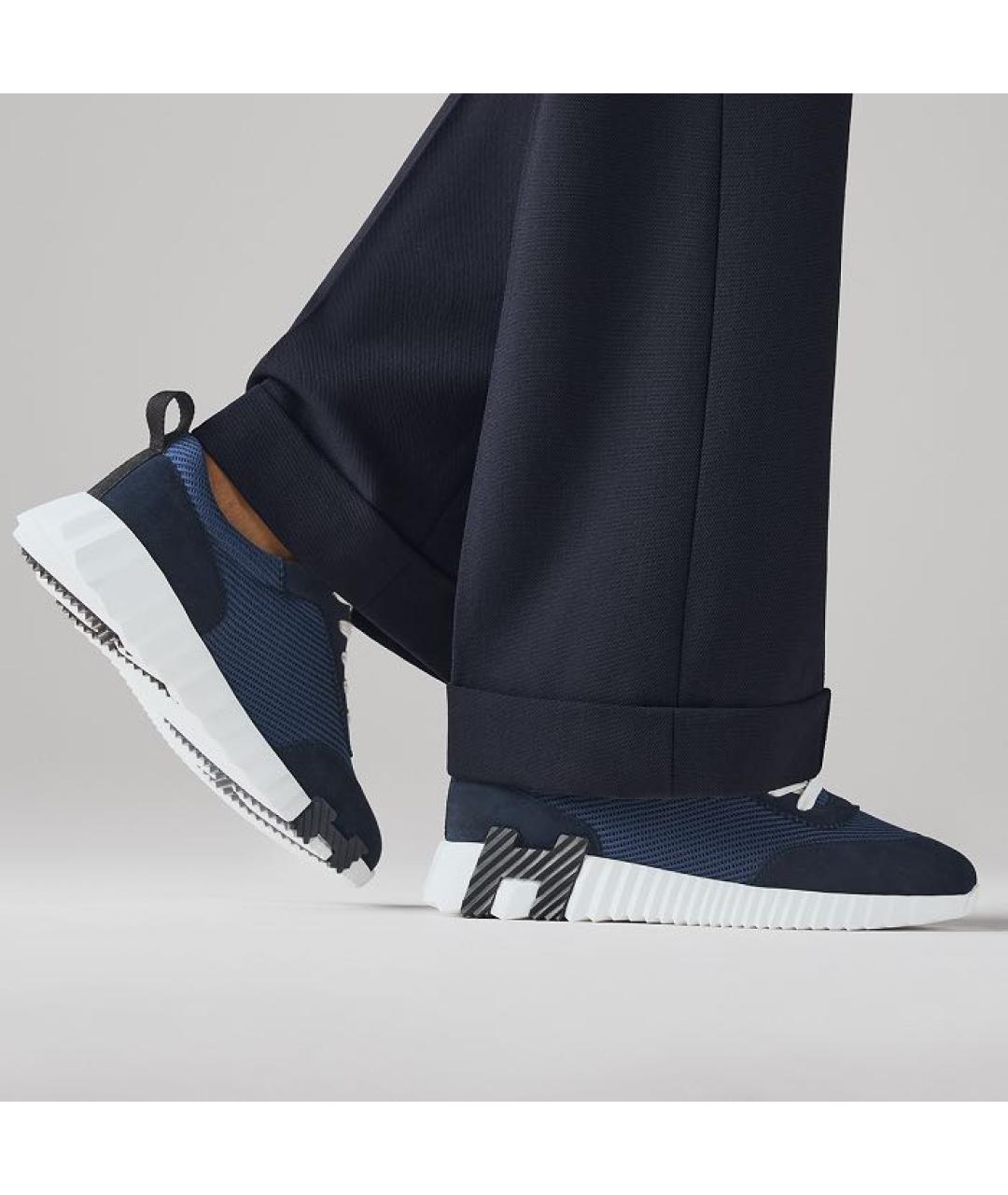 HERMES Темно-синие текстильные кроссовки, фото 3