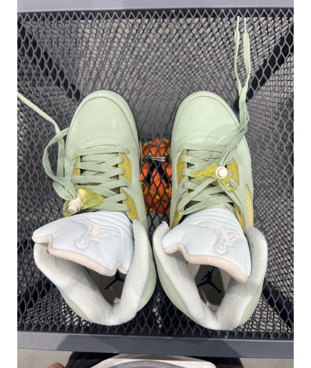 JORDAN Зеленые кожаные высокие кроссовки / кеды, фото 3