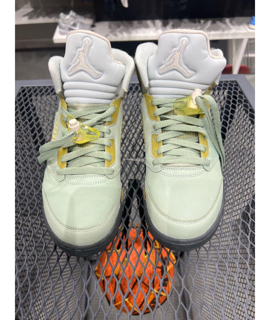JORDAN Зеленые кожаные высокие кроссовки / кеды, фото 2