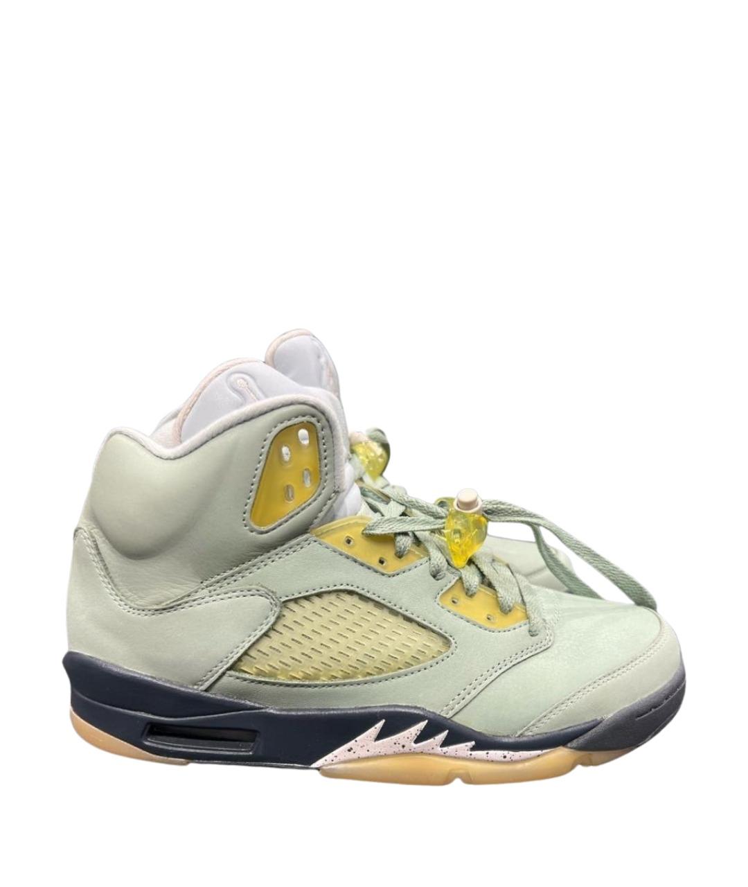 JORDAN Зеленые кожаные высокие кроссовки / кеды, фото 1