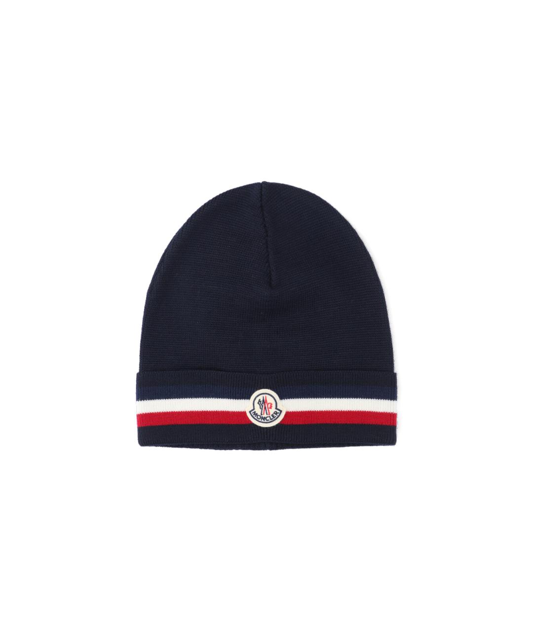 MONCLER Синяя шерстяная шапка, фото 1