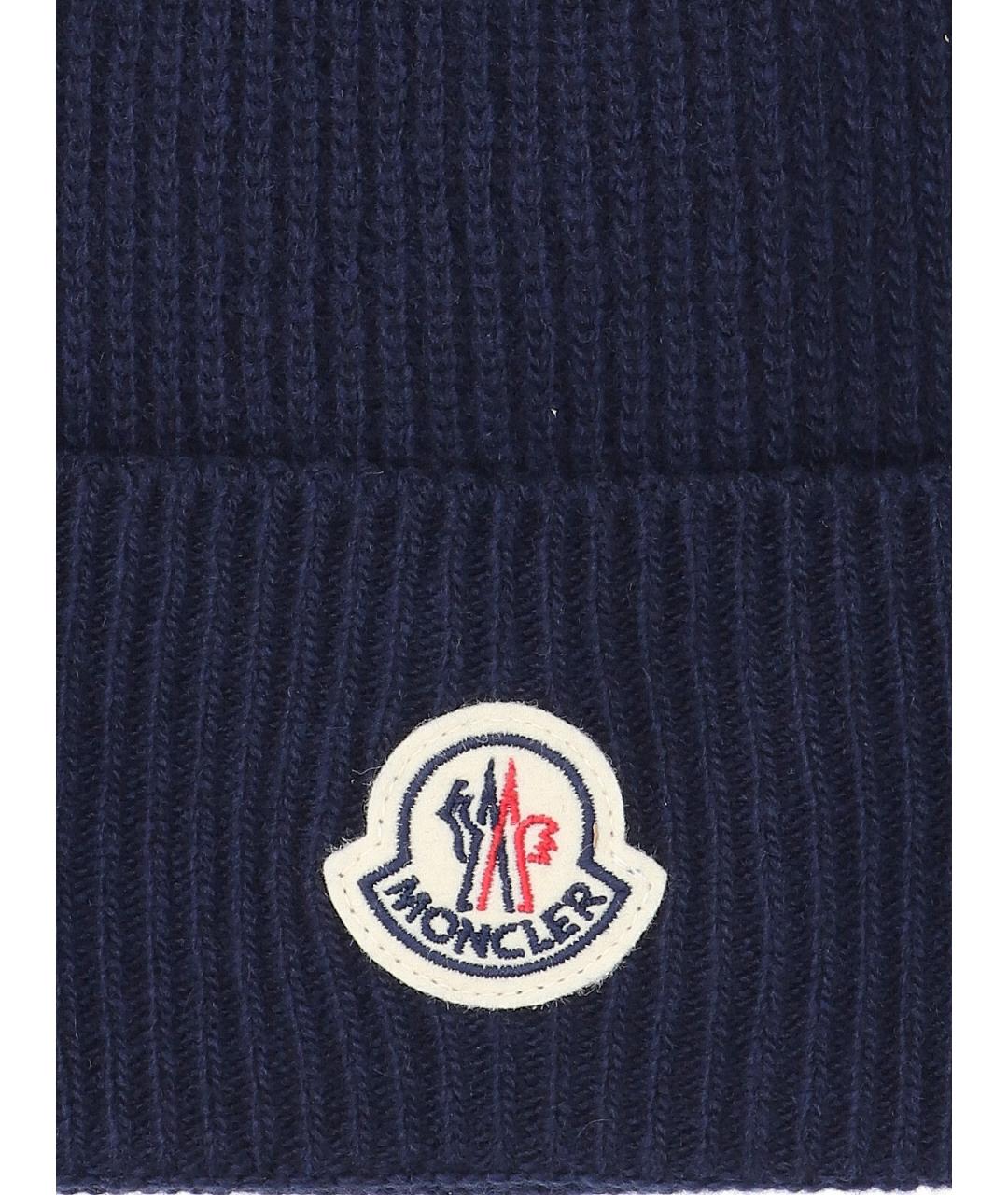 MONCLER Темно-синяя шерстяная шапка, фото 3