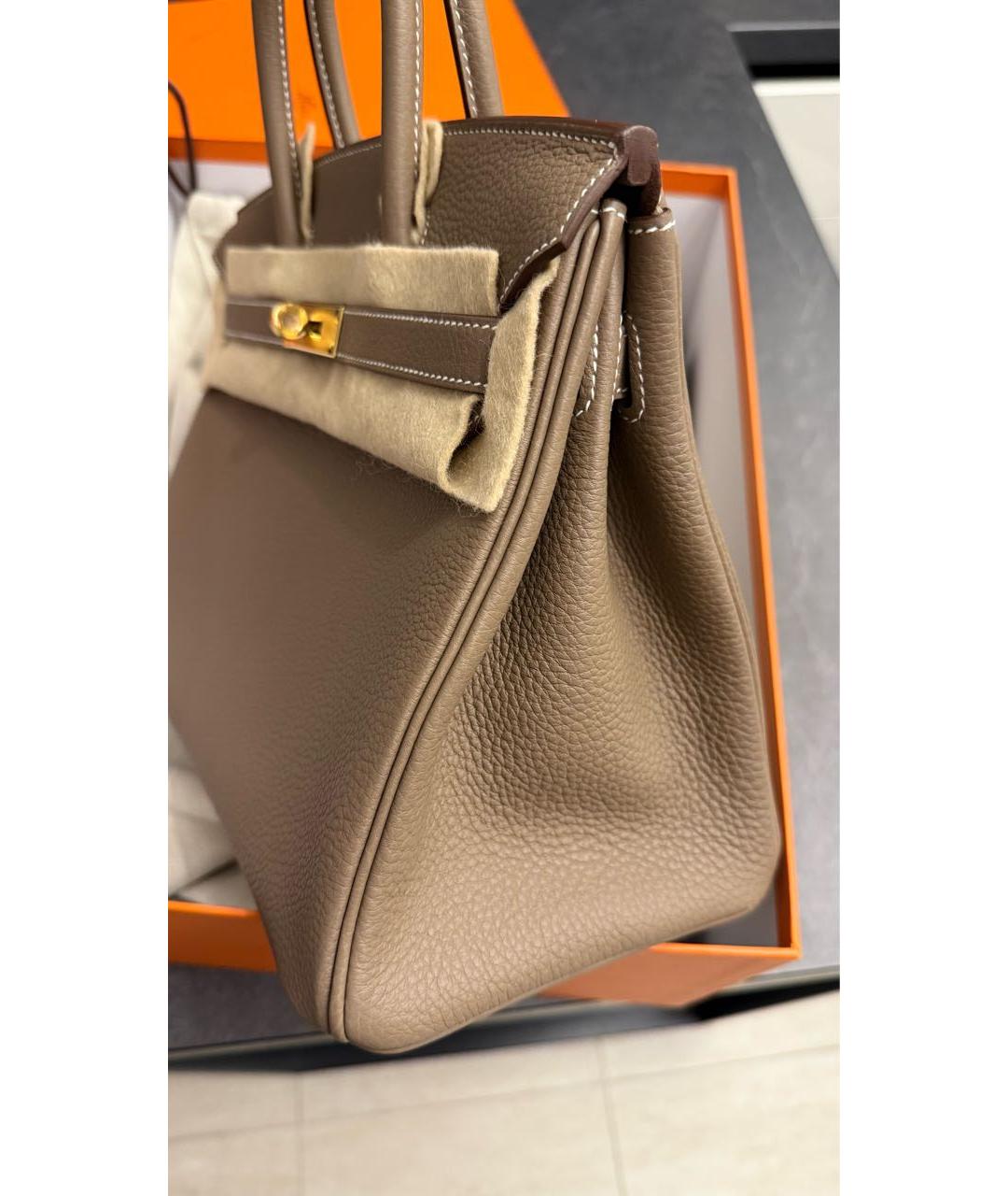 HERMES Коричневая кожаная сумка с короткими ручками, фото 4