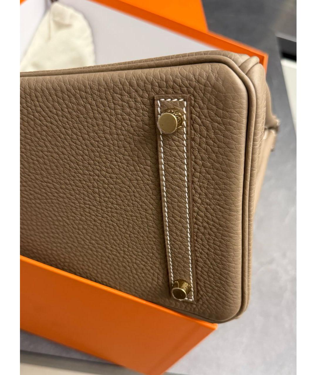 HERMES Коричневая кожаная сумка с короткими ручками, фото 5