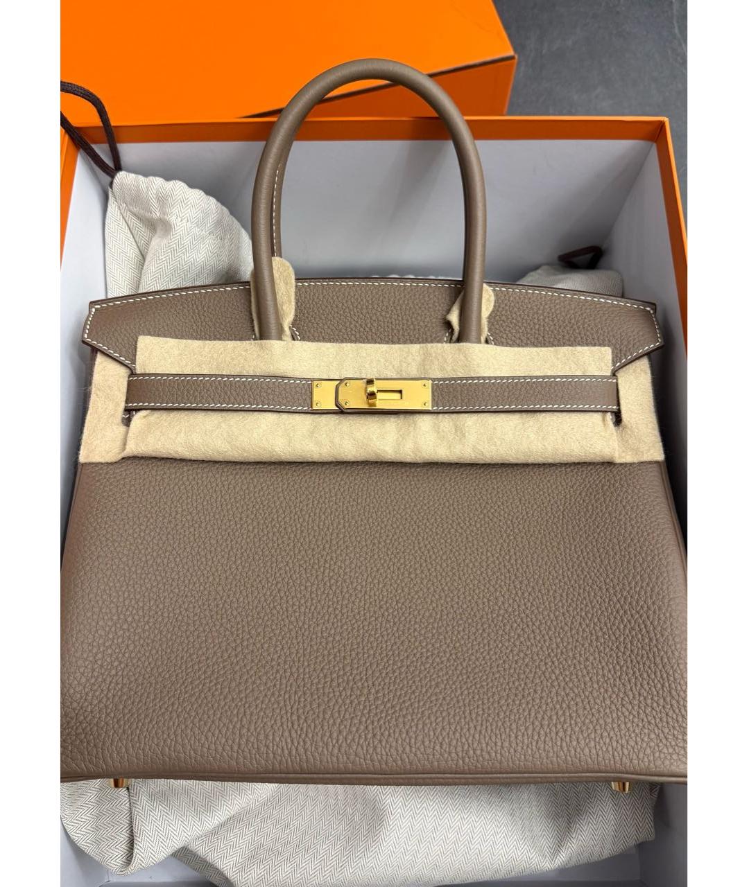 HERMES Коричневая кожаная сумка с короткими ручками, фото 6