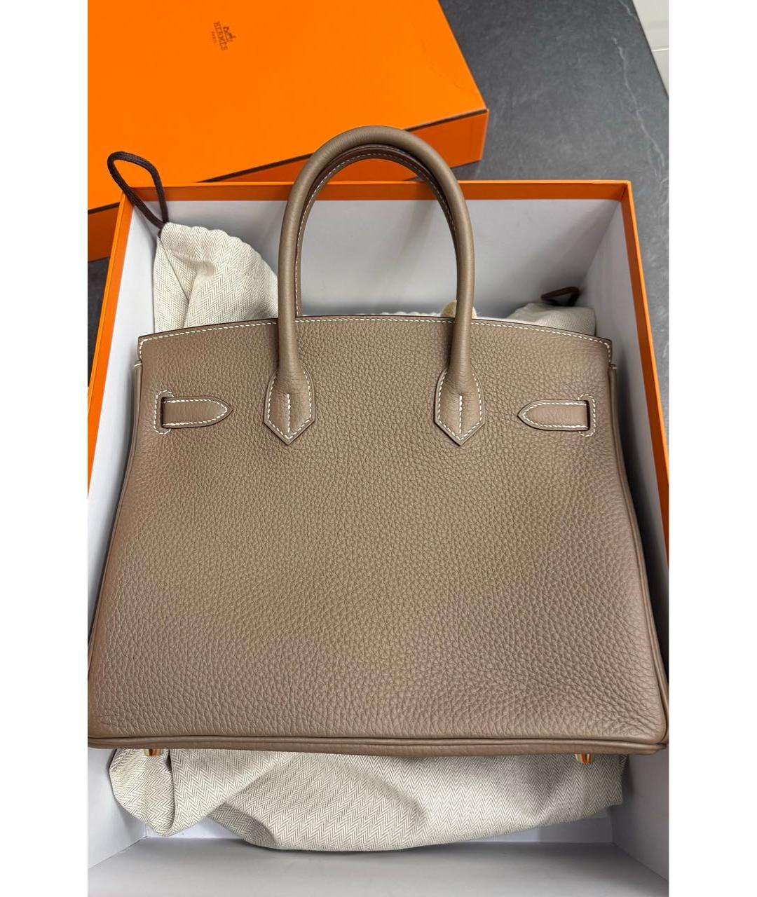 HERMES Коричневая кожаная сумка с короткими ручками, фото 3