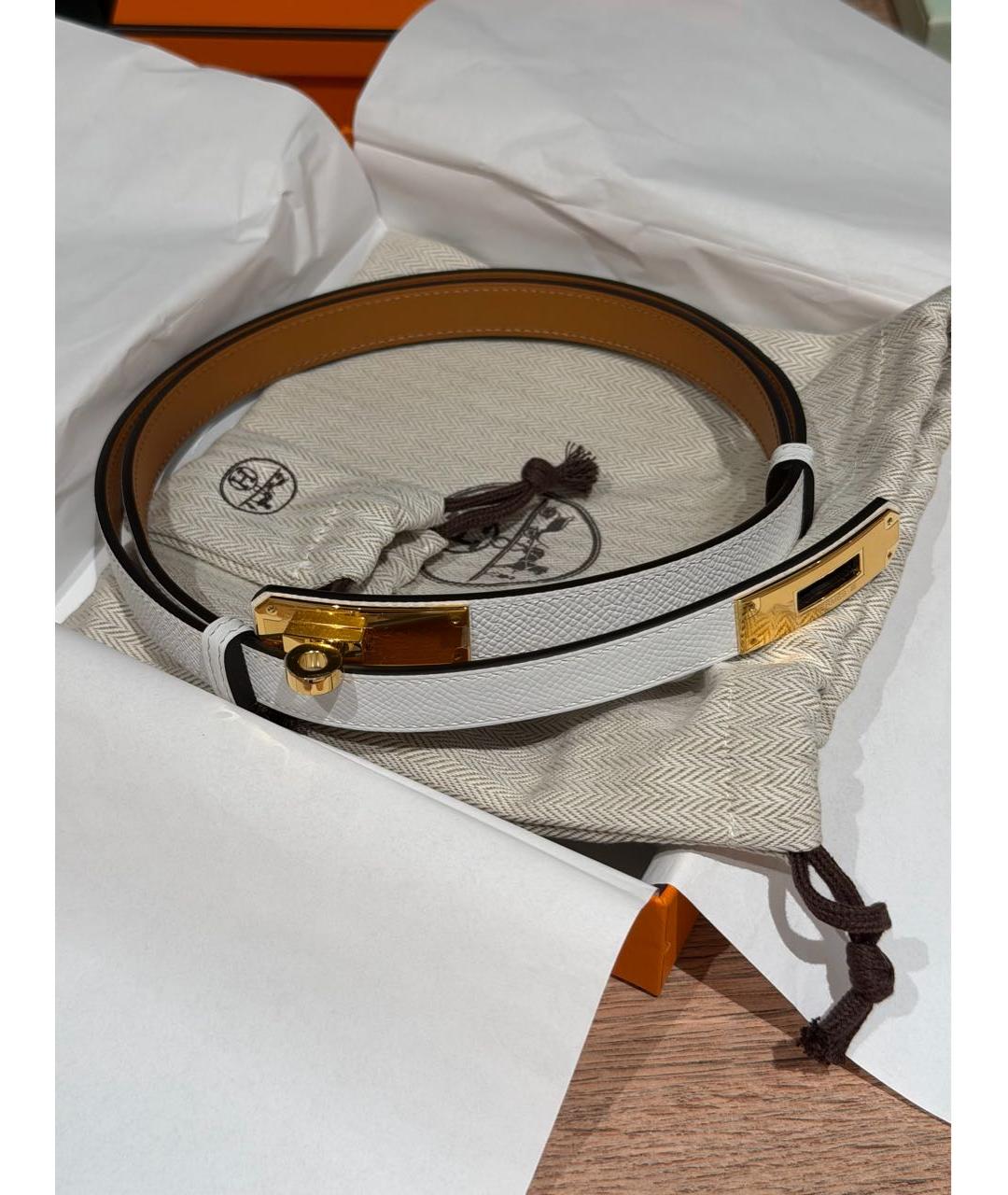 HERMES Белый кожаный ремень, фото 2