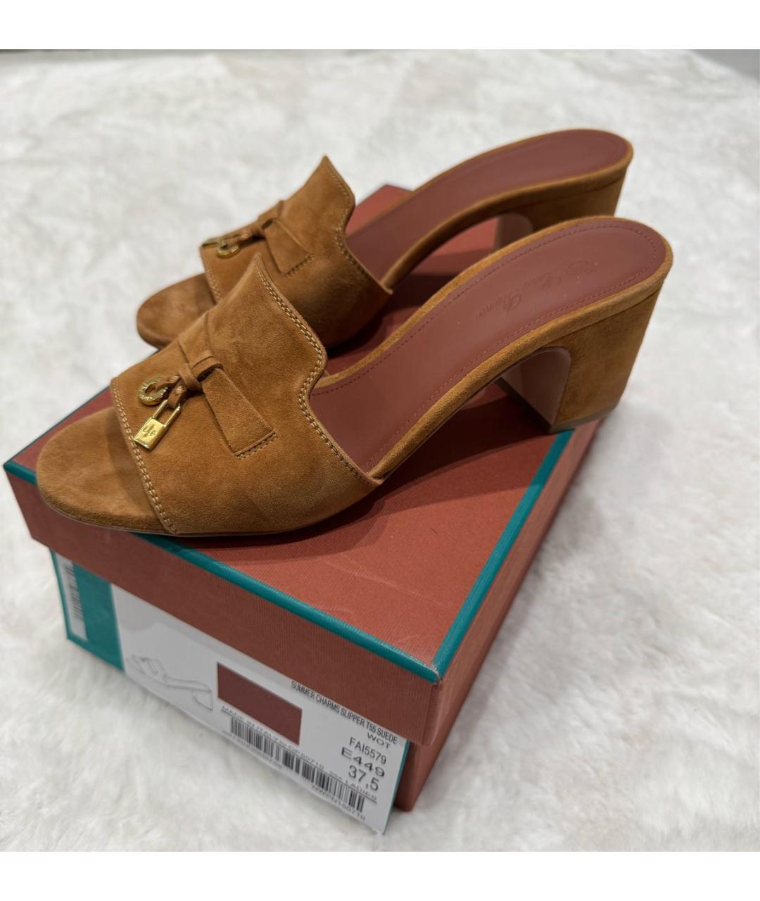 LORO PIANA Оранжевое замшевые мюли, фото 4