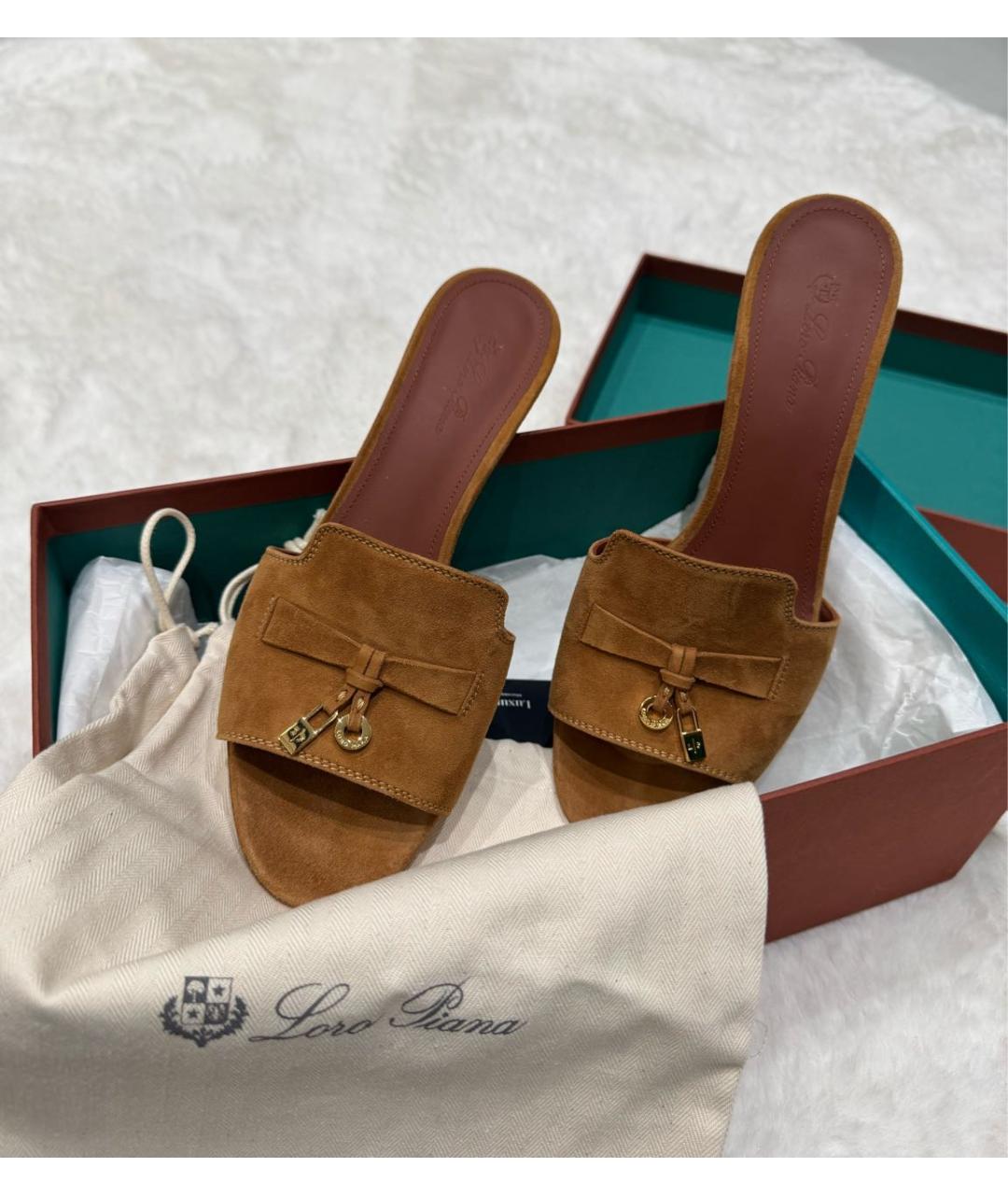 LORO PIANA Оранжевое замшевые мюли, фото 3