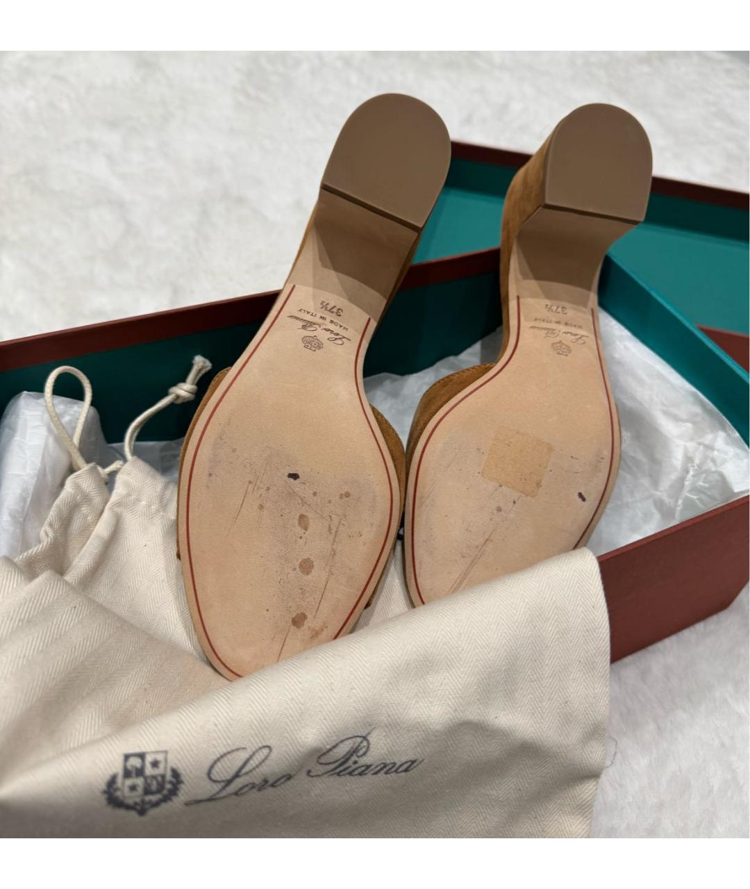 LORO PIANA Оранжевое замшевые мюли, фото 5