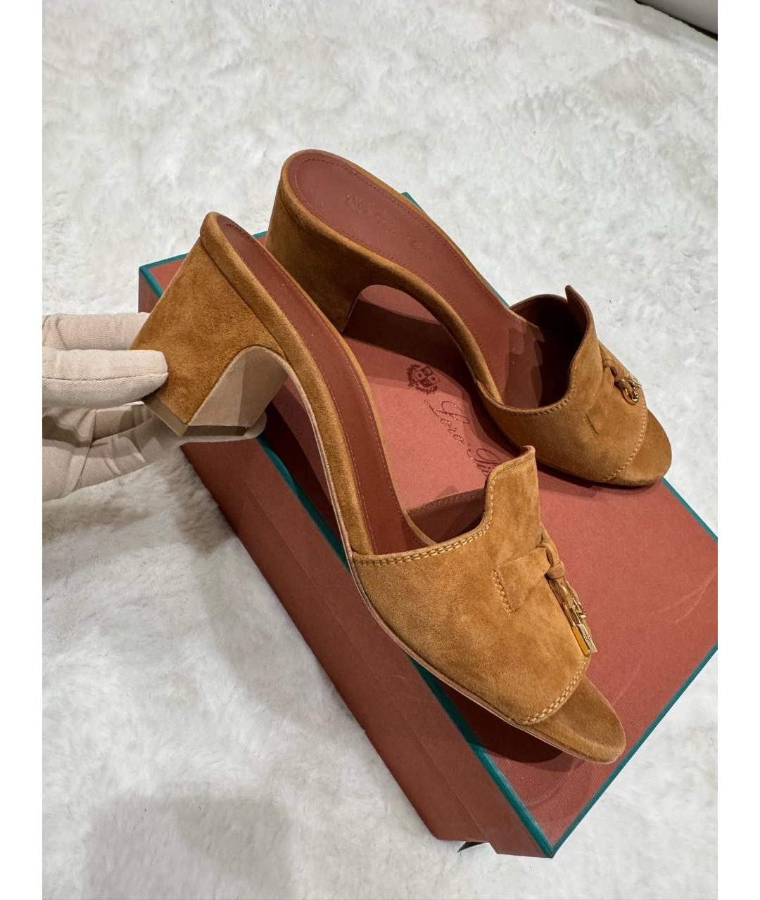 LORO PIANA Оранжевое замшевые мюли, фото 2