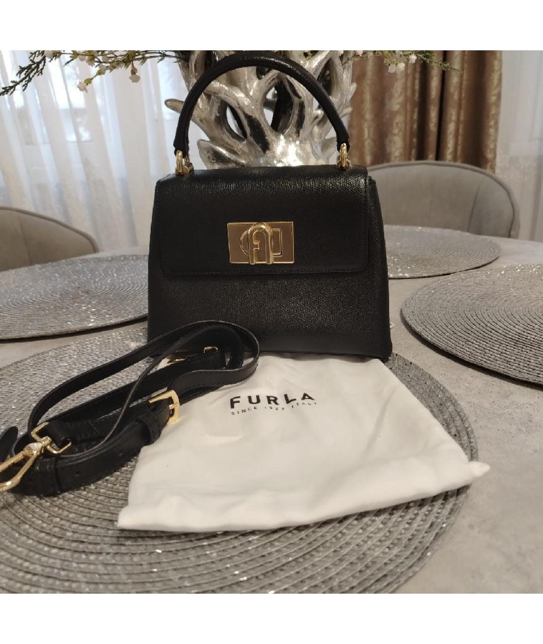 FURLA Черная кожаная сумка с короткими ручками, фото 5