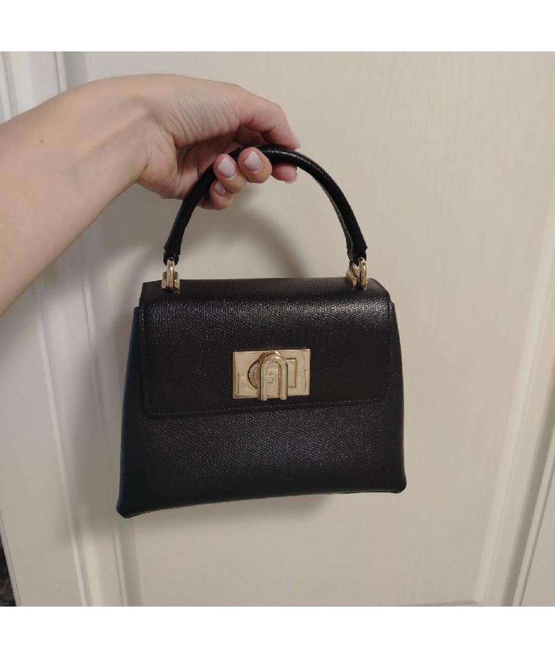 FURLA Черная кожаная сумка с короткими ручками, фото 9