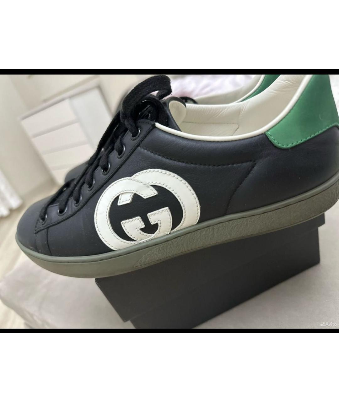 GUCCI Черные кожаные низкие кроссовки / кеды, фото 2