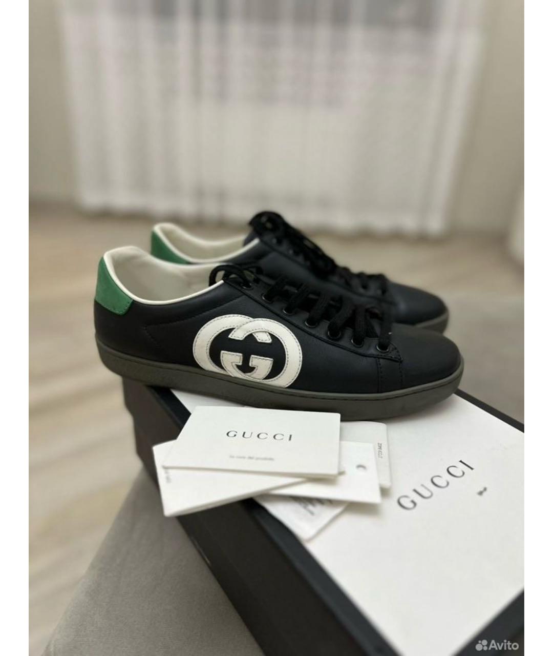 GUCCI Черные кожаные низкие кроссовки / кеды, фото 6