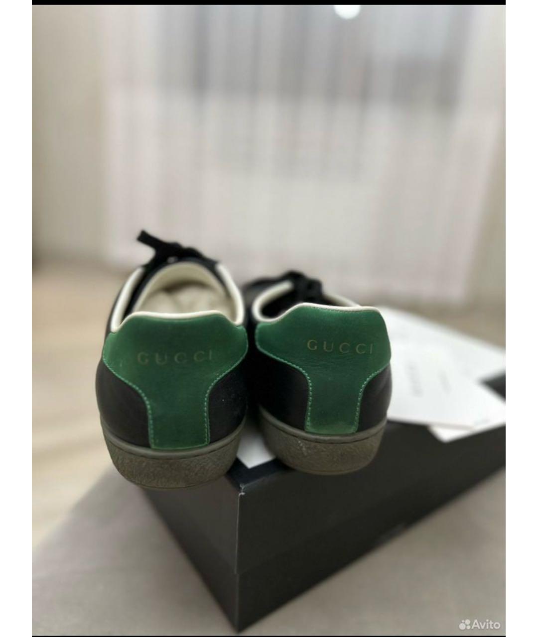 GUCCI Черные кожаные низкие кроссовки / кеды, фото 5