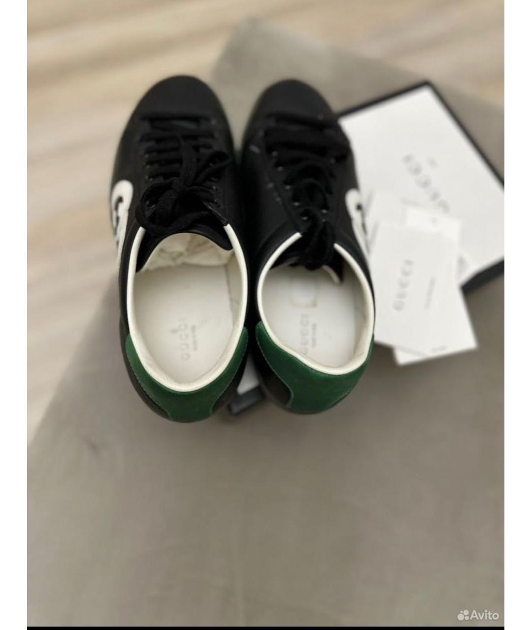 GUCCI Черные кожаные низкие кроссовки / кеды, фото 4