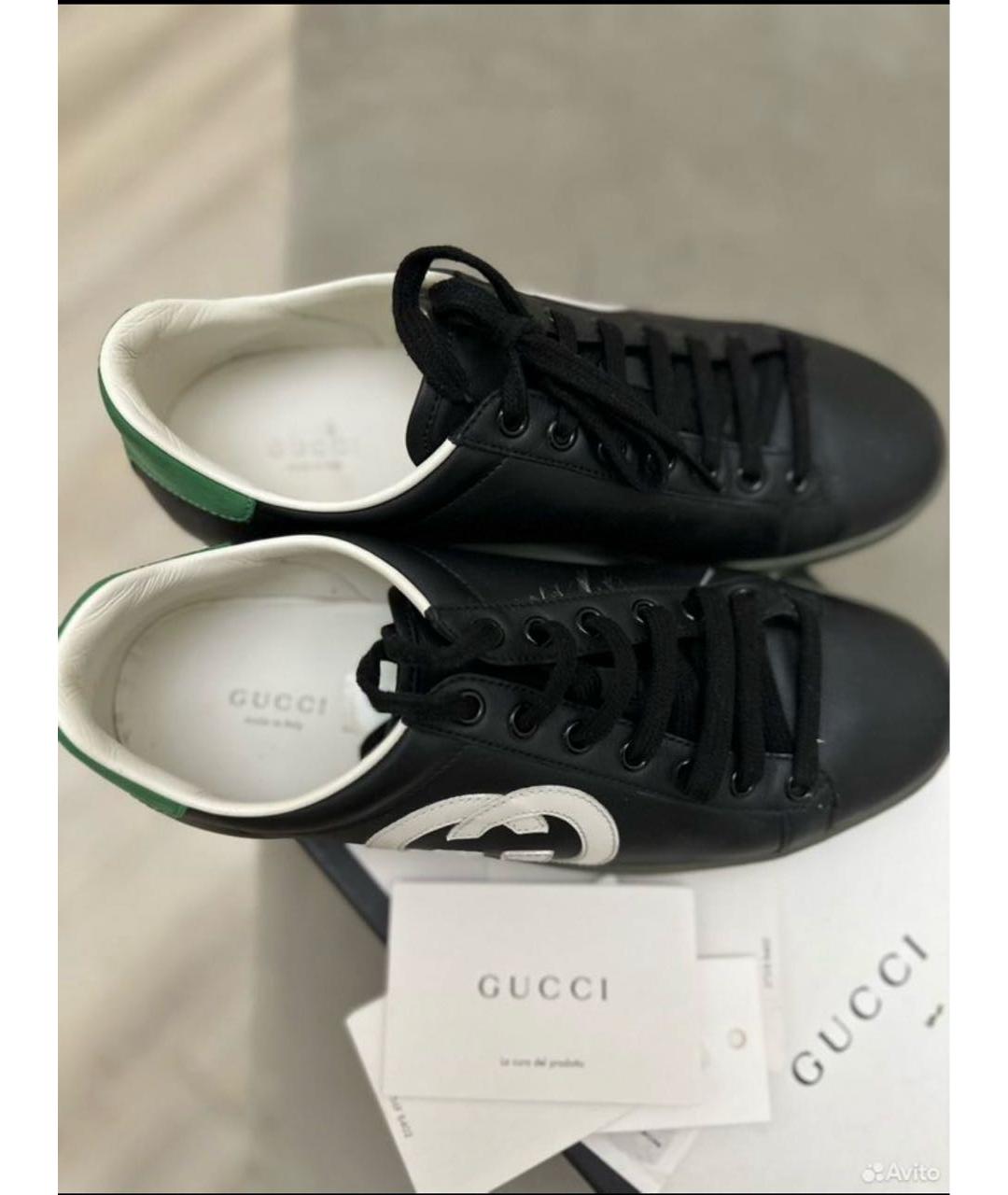 GUCCI Черные кожаные низкие кроссовки / кеды, фото 3