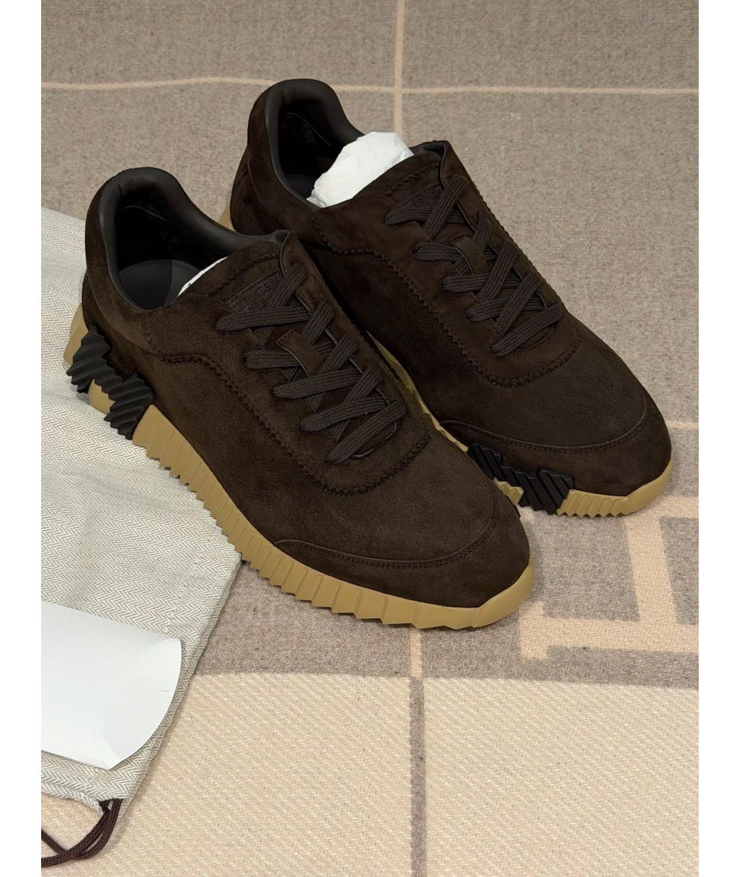 HERMES Коричневые замшевые низкие кроссовки / кеды, фото 2