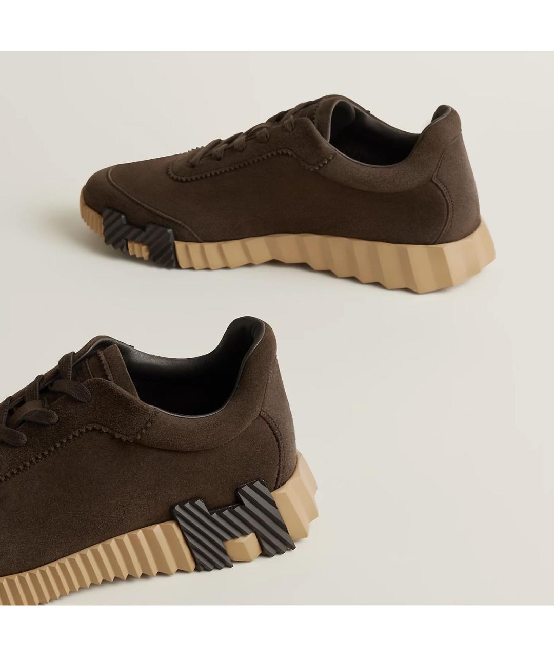 HERMES Коричневые замшевые низкие кроссовки / кеды, фото 5