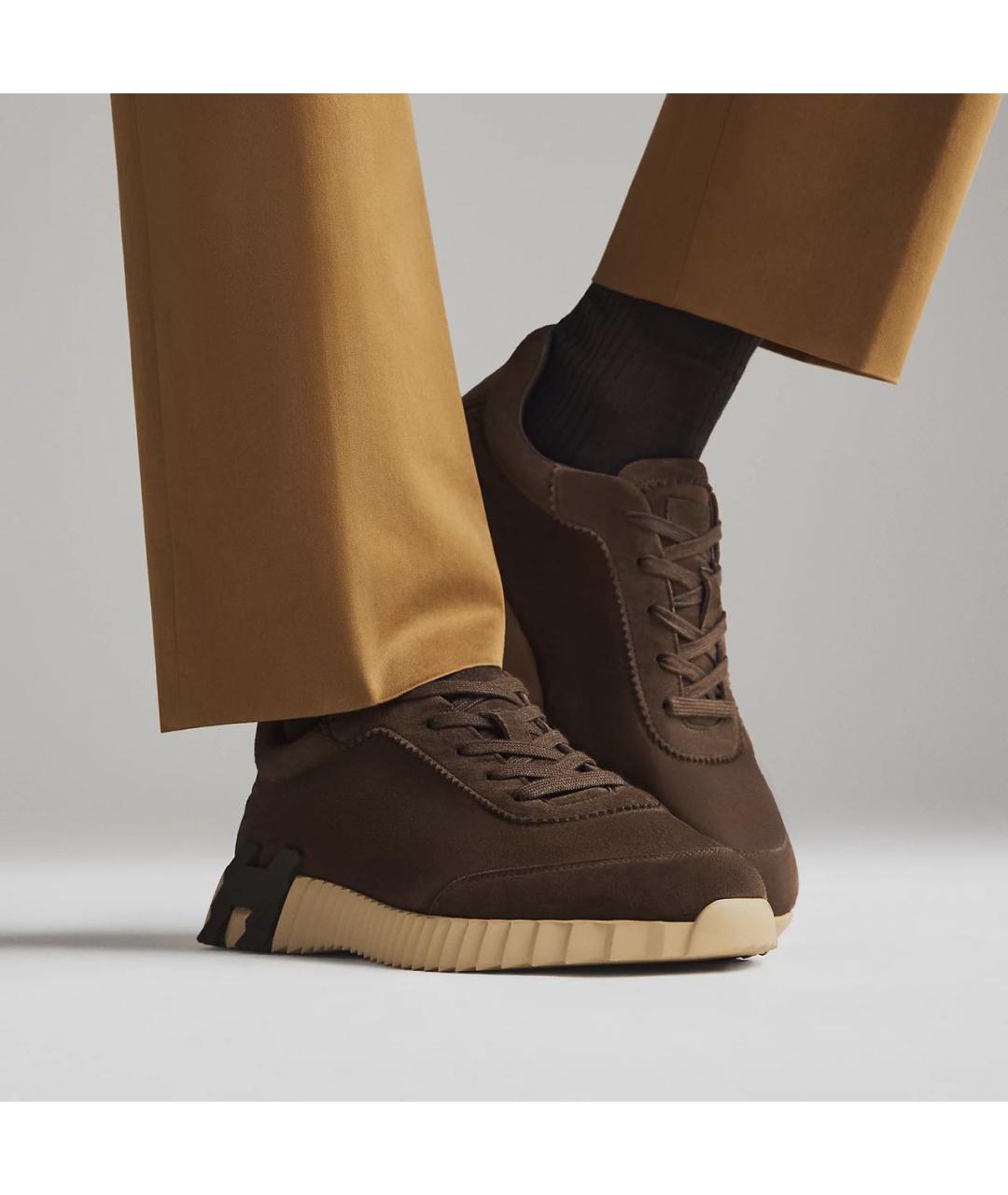 HERMES Коричневые замшевые низкие кроссовки / кеды, фото 3