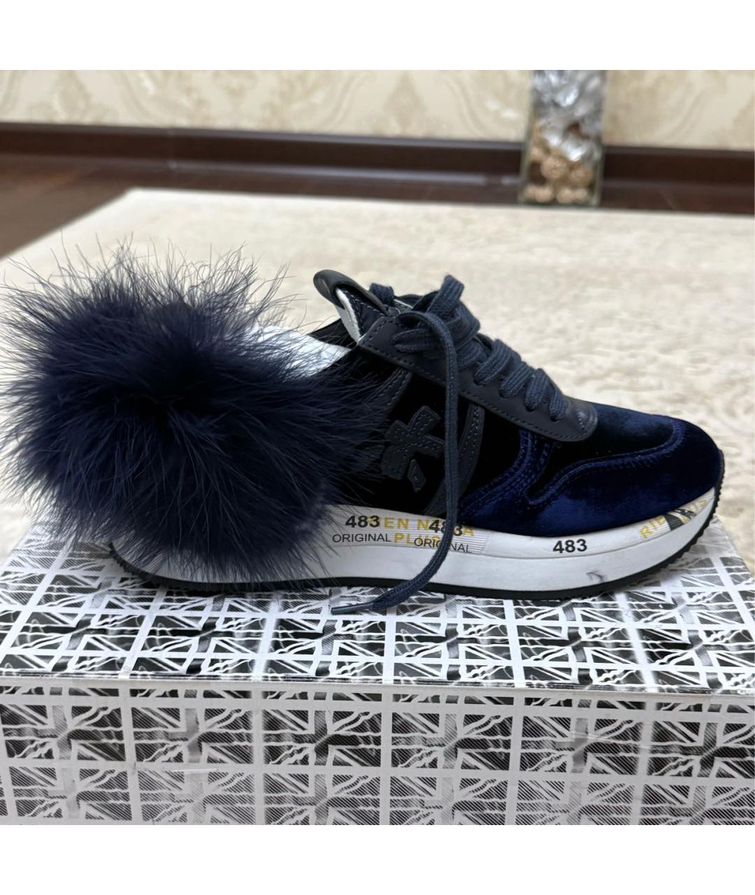 PREMIATA Темно-синие бархатные кроссовки, фото 4