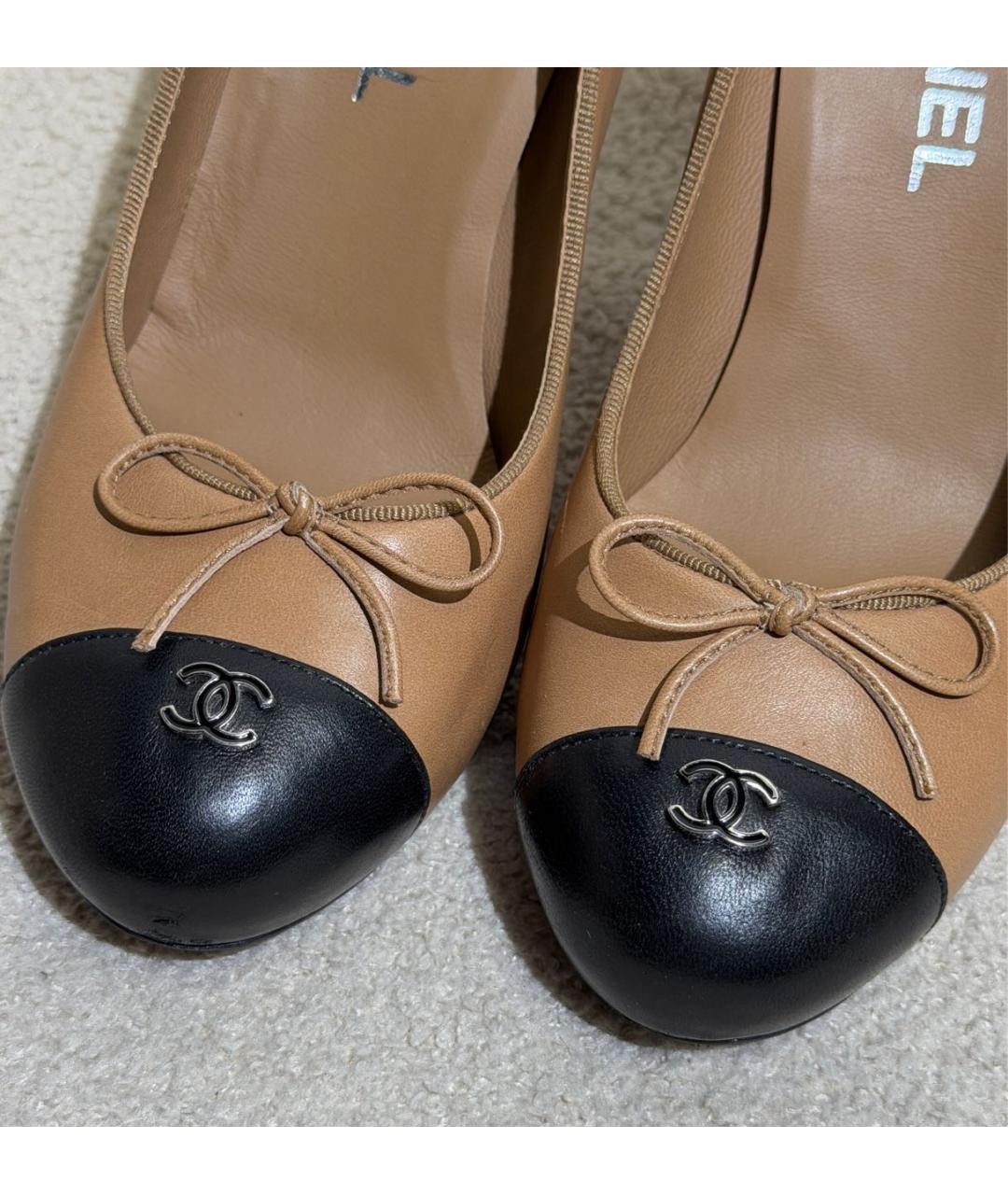CHANEL Бежевые кожаные туфли, фото 5