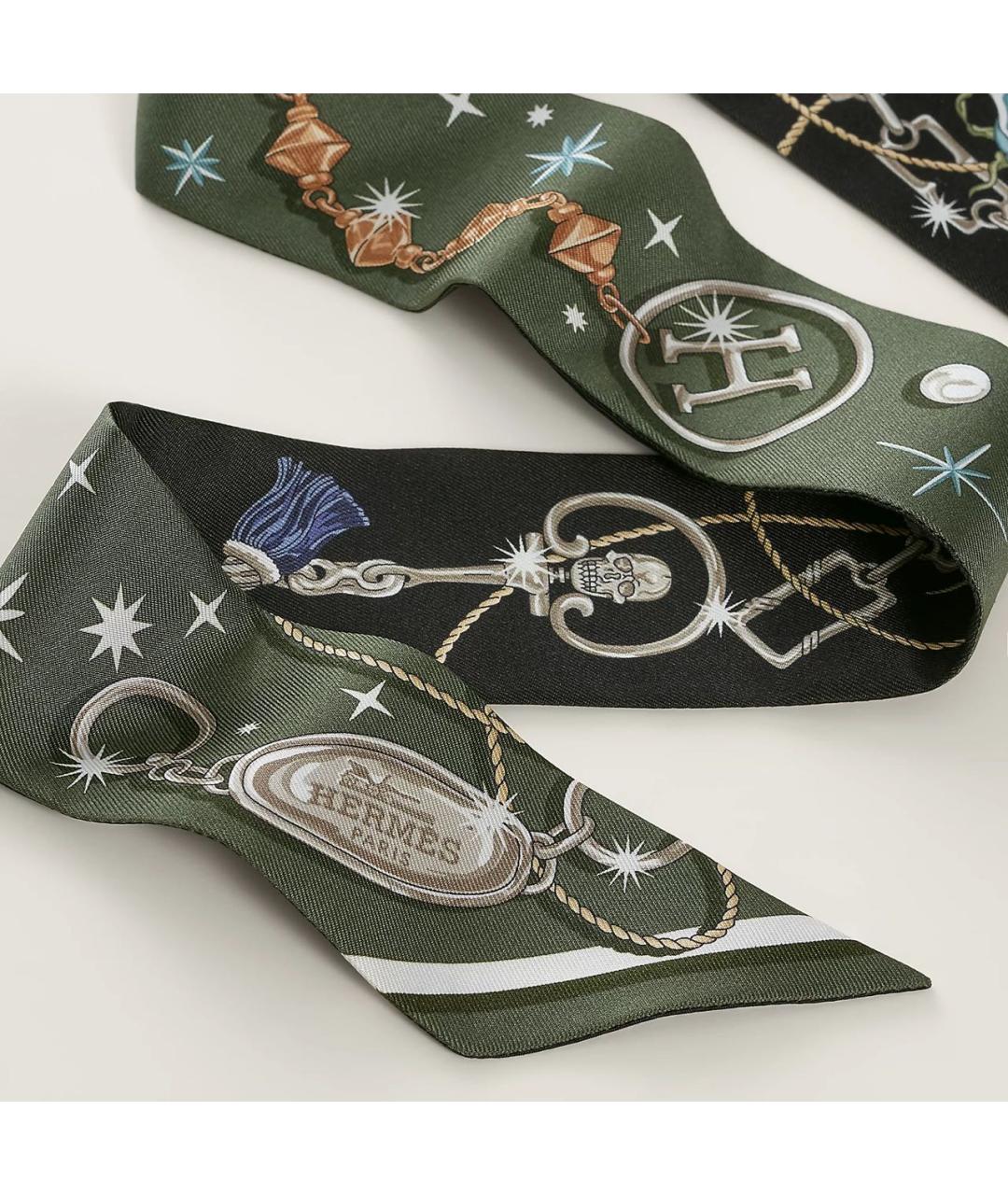 HERMES Зеленый шелковый платок, фото 4