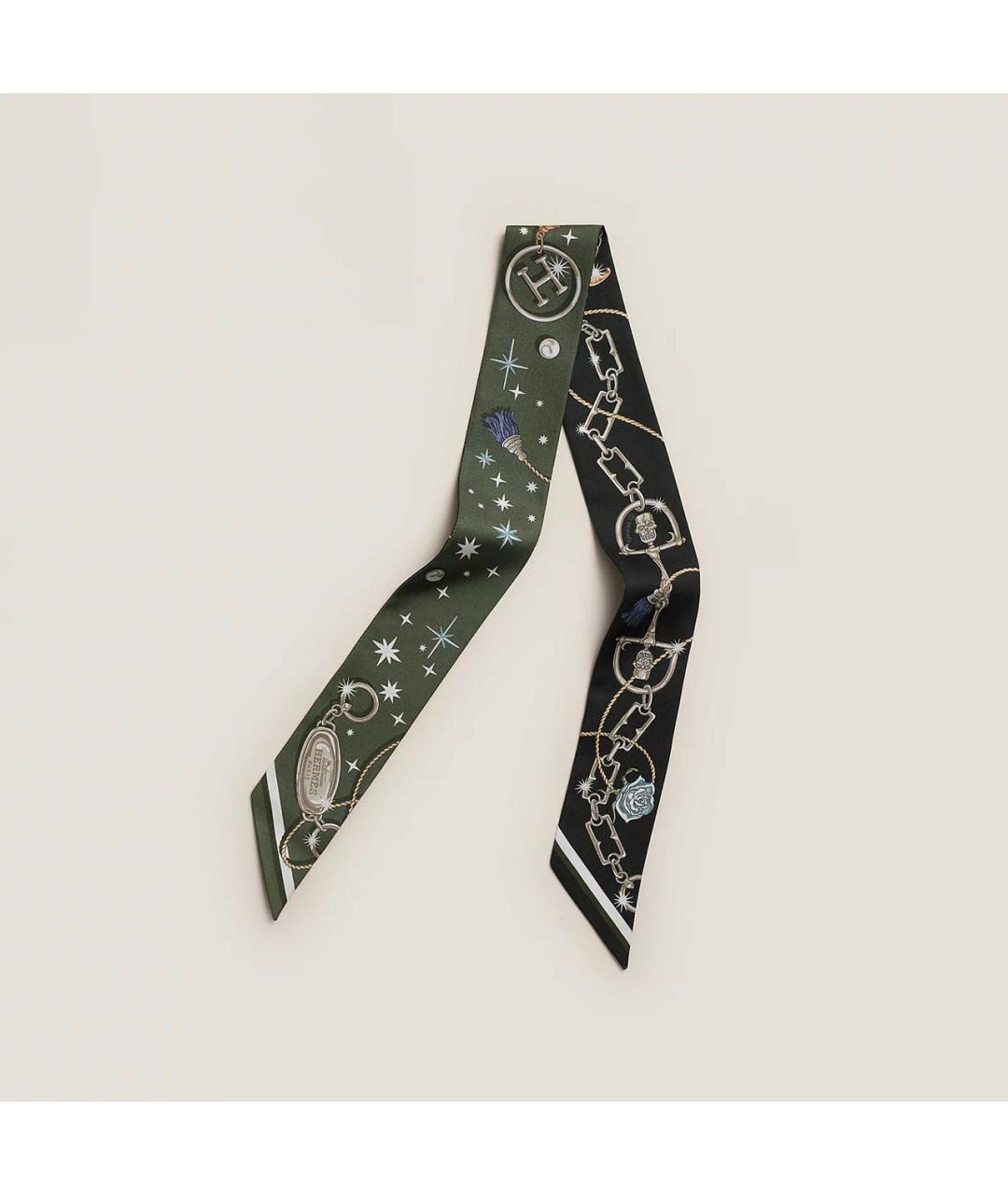 HERMES Зеленый шелковый платок, фото 6