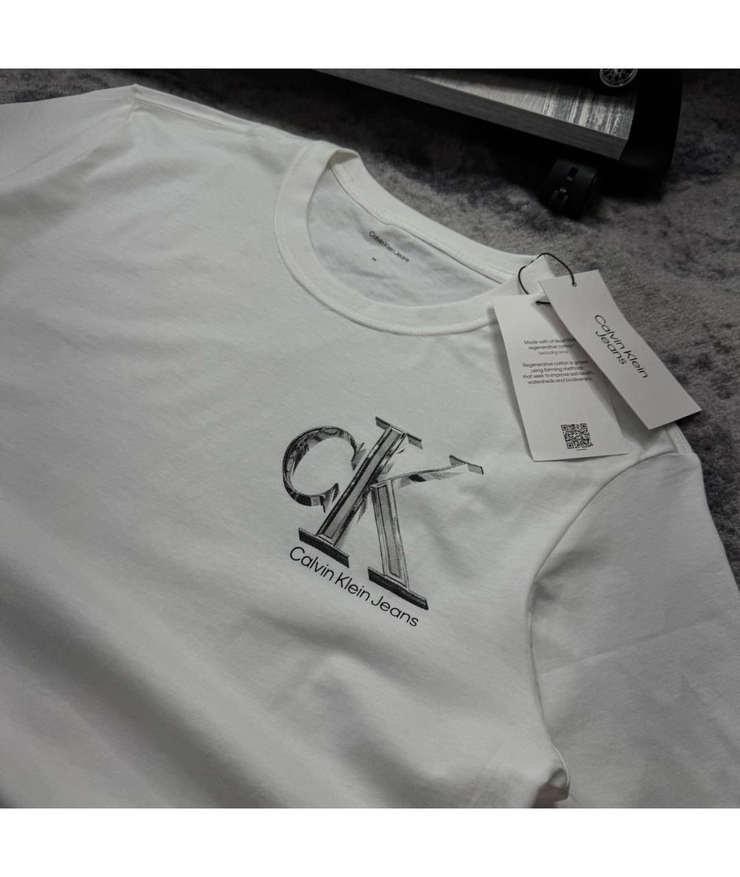 CALVIN KLEIN Белая хлопковая футболка, фото 3