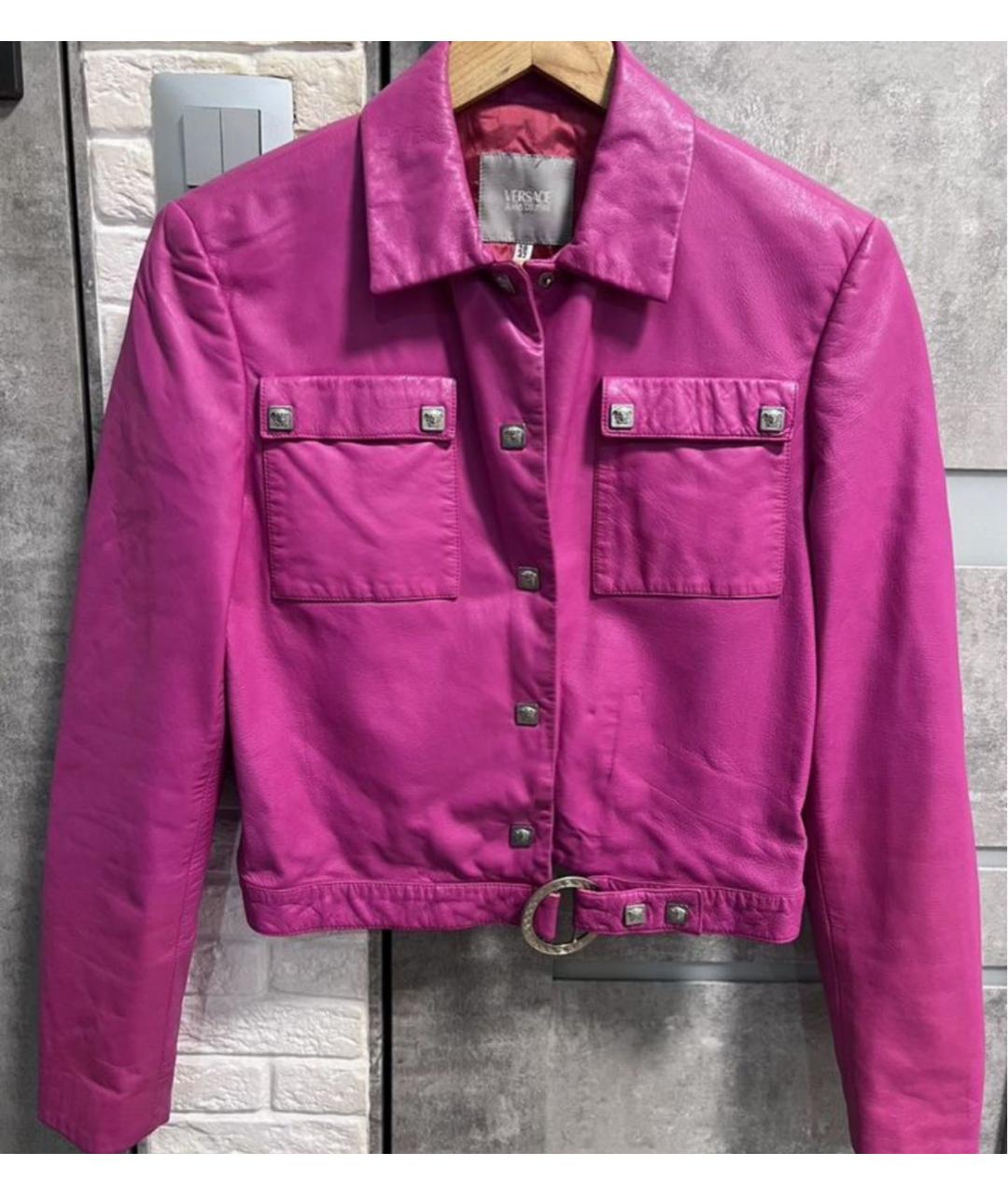 VERSACE Розовая кожаная куртка, фото 5