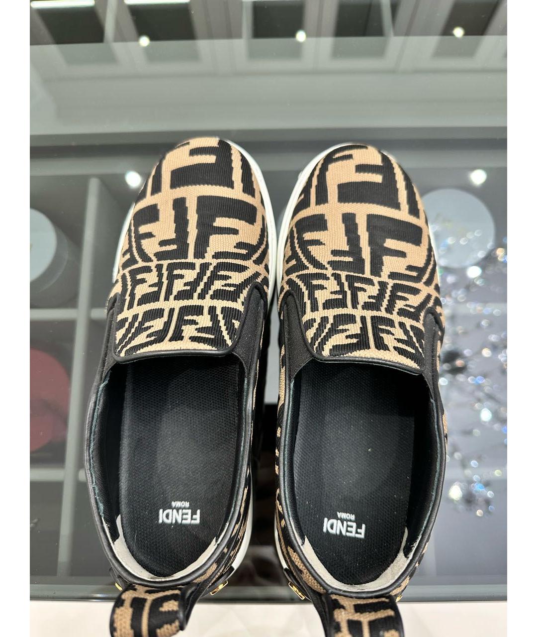 FENDI Коричневые текстильные слипоны, фото 3