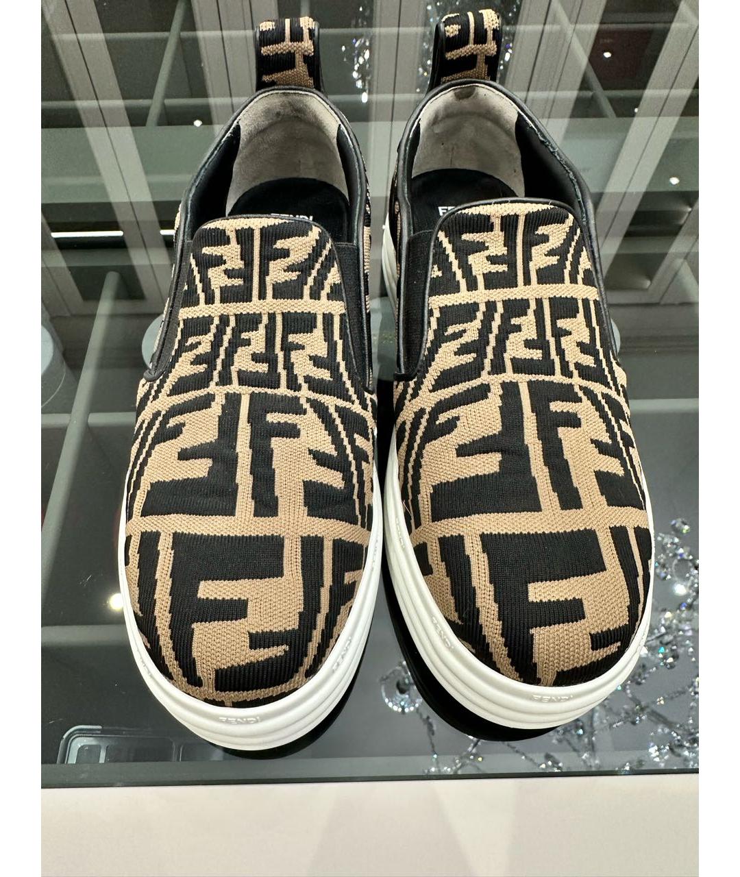 FENDI Коричневые текстильные слипоны, фото 2