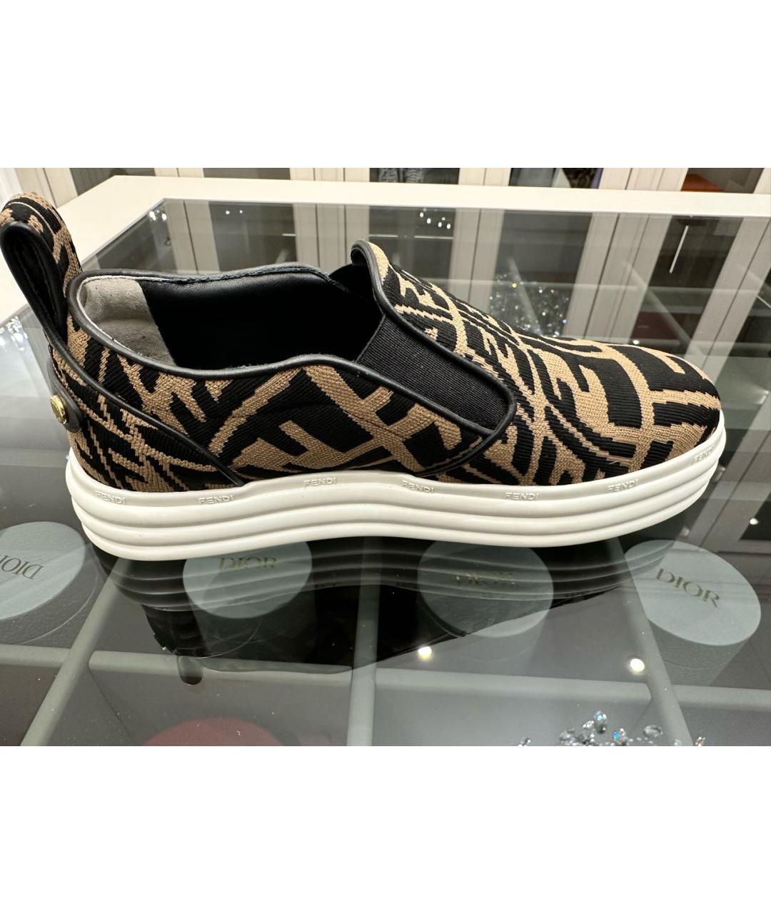 FENDI Коричневые текстильные слипоны, фото 6