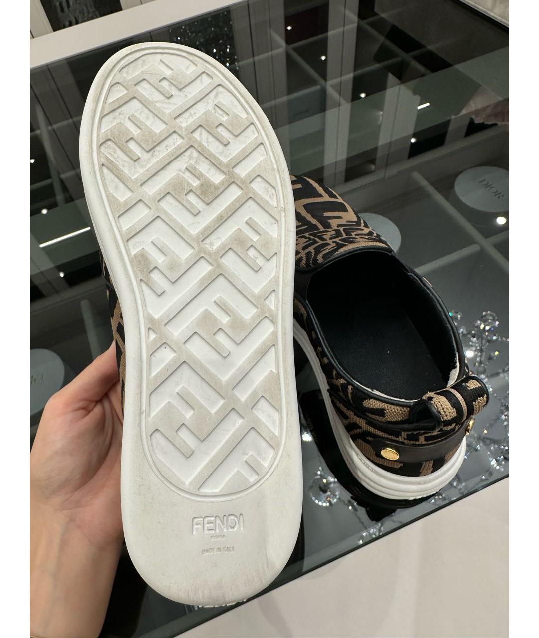 FENDI Коричневые текстильные слипоны, фото 5