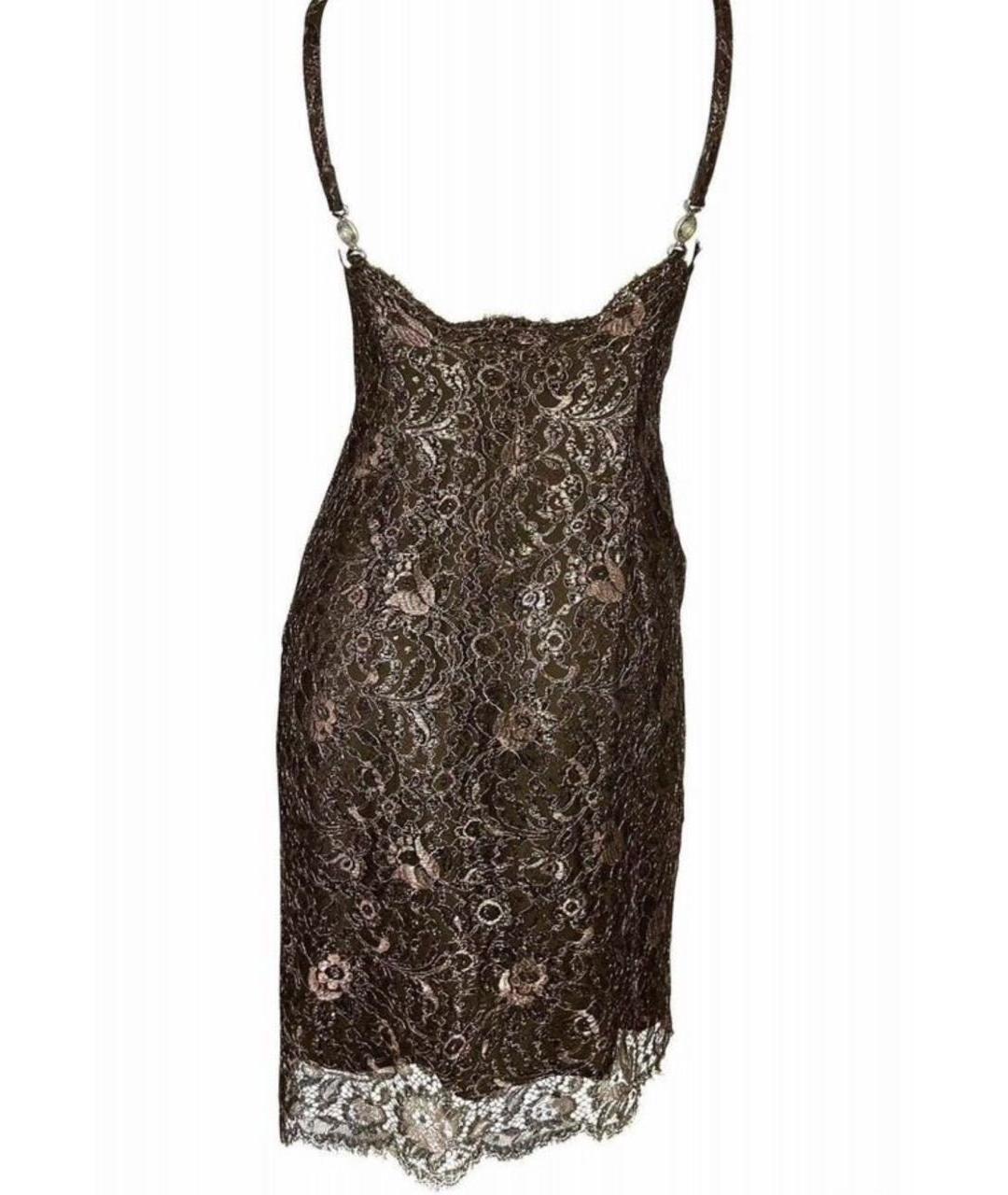 VERSACE Коричневое кружевное коктейльное платье, фото 2