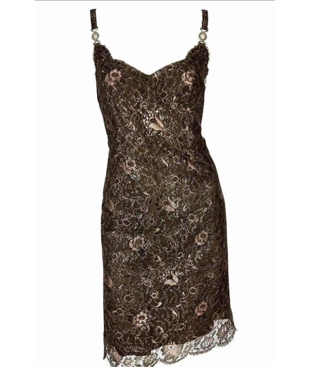 VERSACE Коричневое кружевное коктейльное платье, фото 5