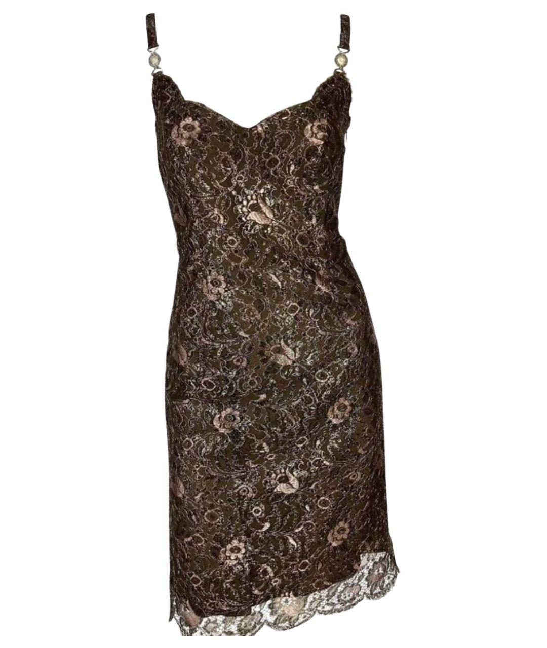 VERSACE Коричневое кружевное коктейльное платье, фото 1