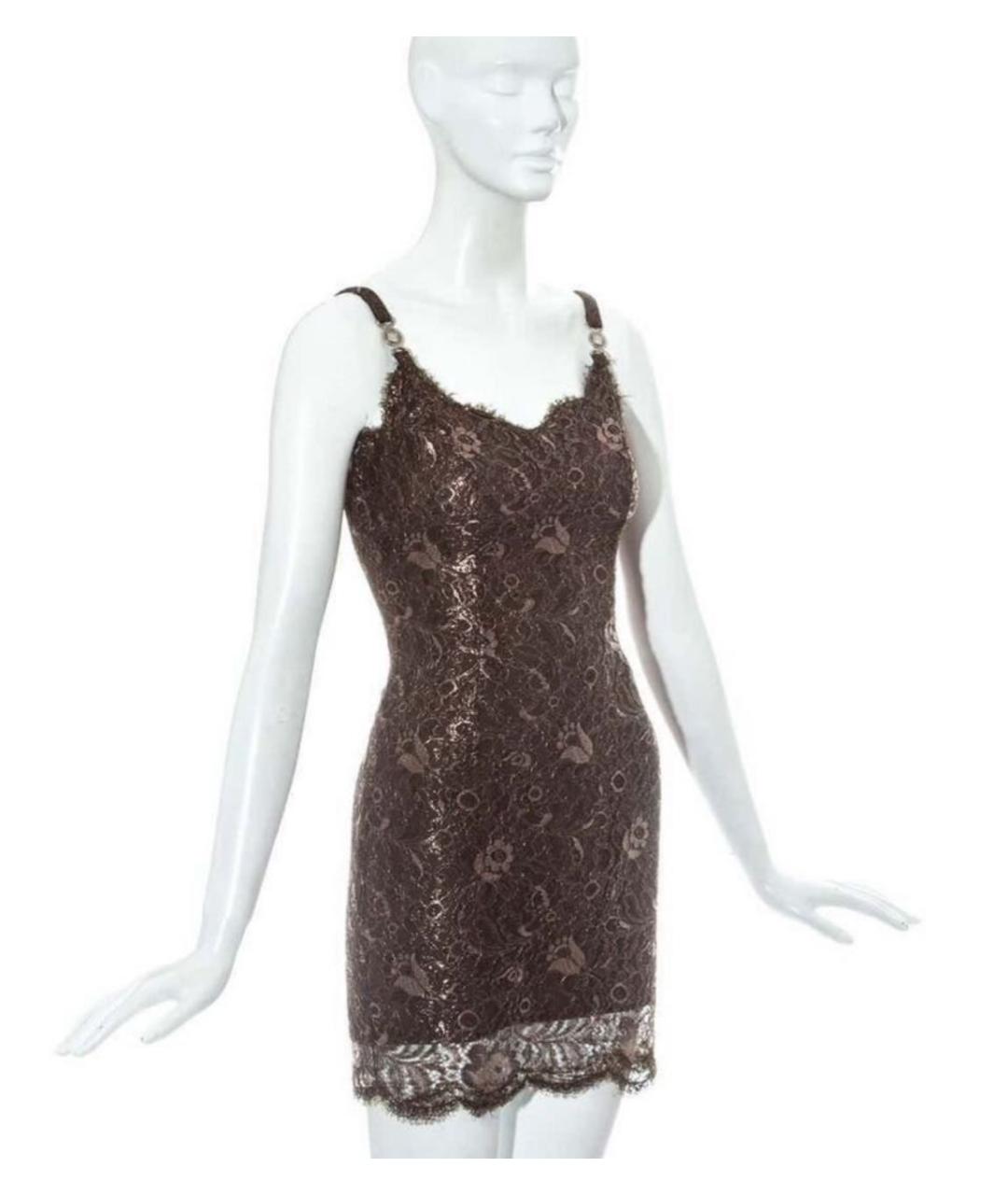 VERSACE Коричневое кружевное коктейльное платье, фото 4