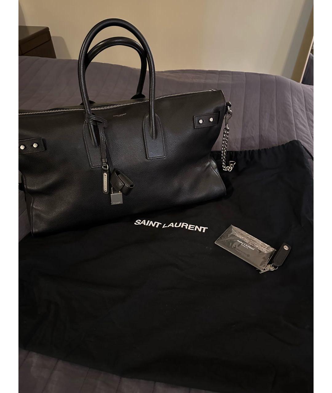 SAINT LAURENT Черная кожаная сумка с короткими ручками, фото 2