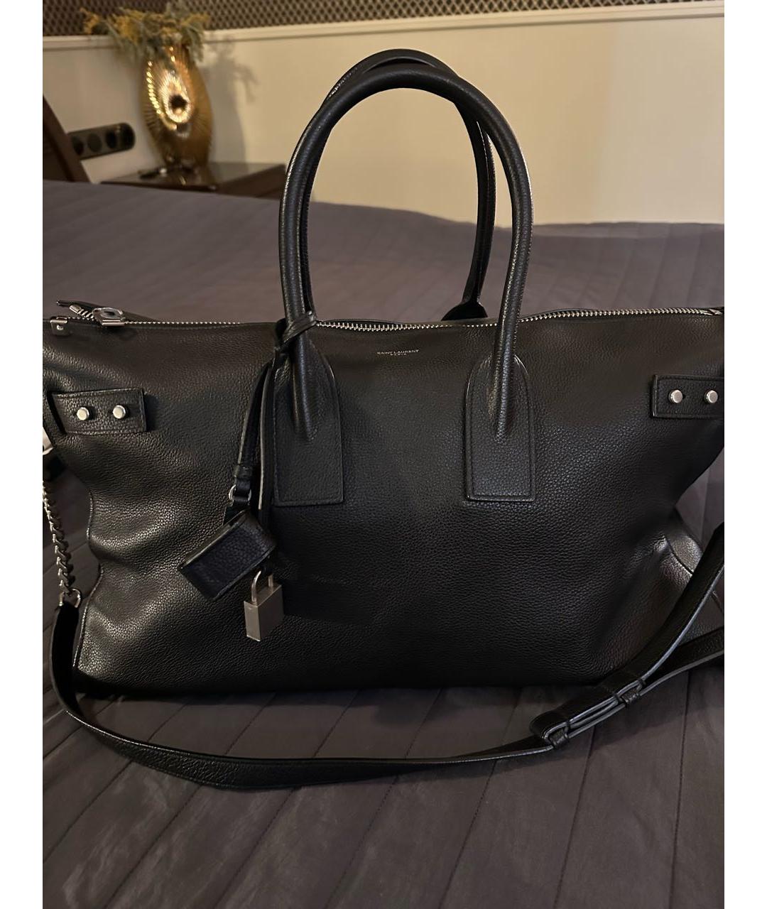 SAINT LAURENT Черная кожаная сумка с короткими ручками, фото 7