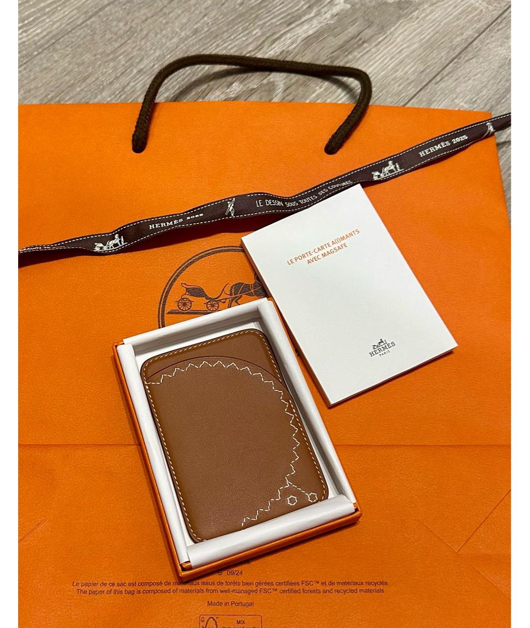HERMES Коричневый кожаный кардхолдер, фото 4