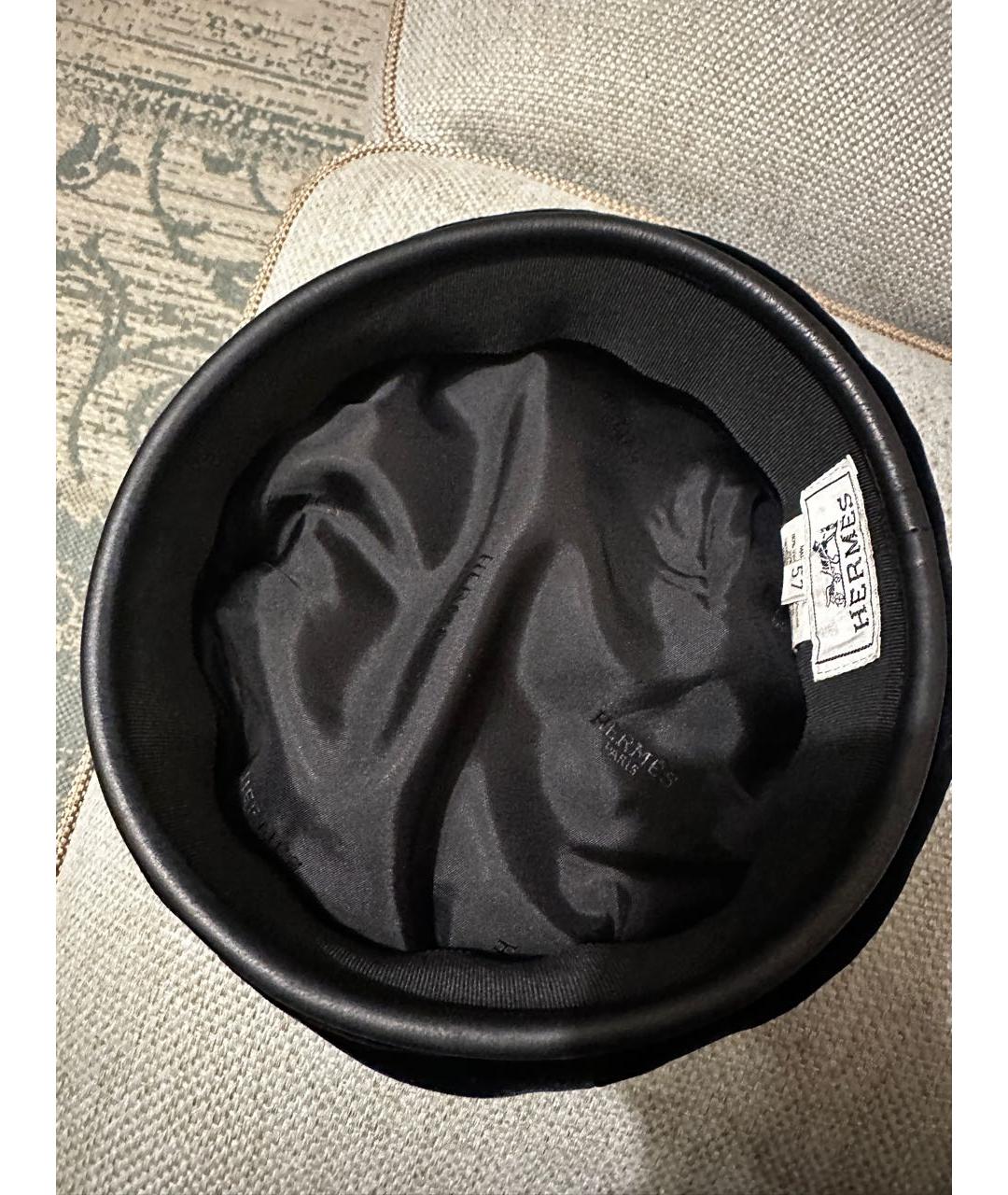HERMES Черная бархатная шапка, фото 3