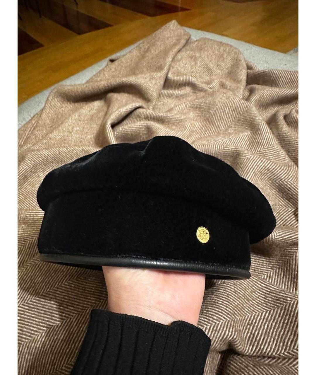 HERMES Черная бархатная шапка, фото 5