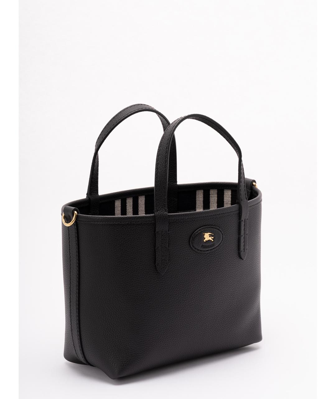 BURBERRY Черная кожаная сумка тоут, фото 3