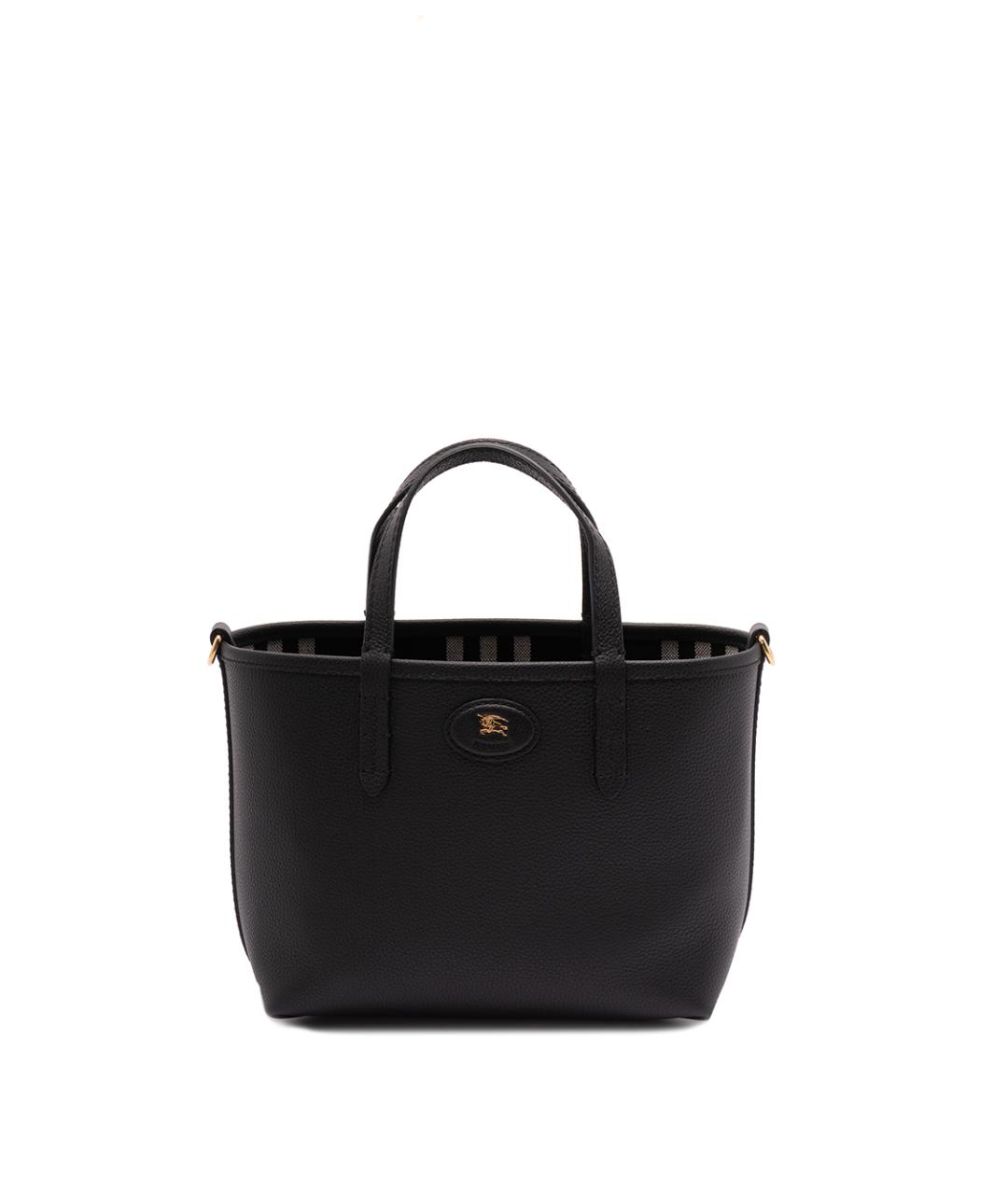 BURBERRY Черная кожаная сумка тоут, фото 1