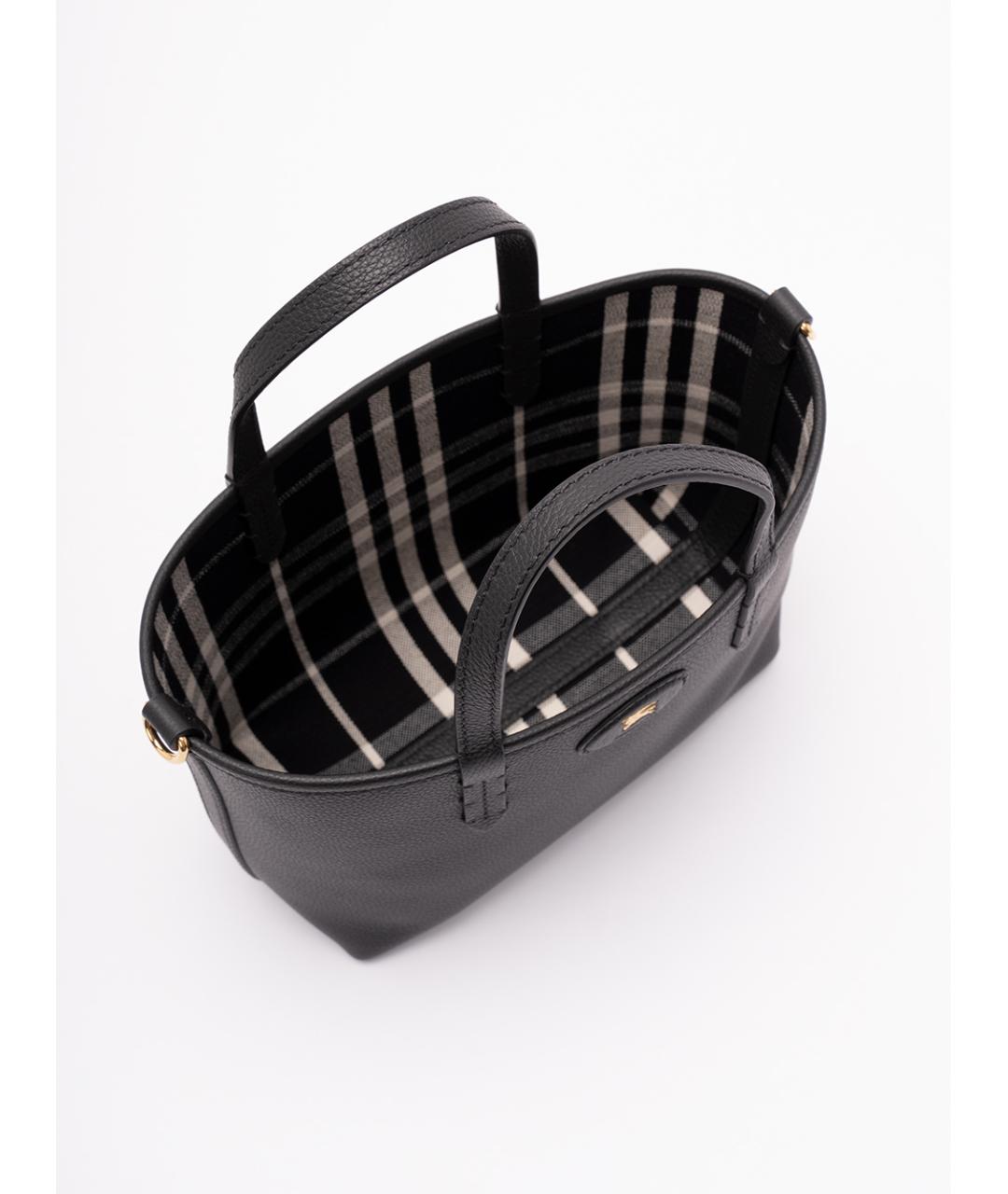 BURBERRY Черная кожаная сумка тоут, фото 6