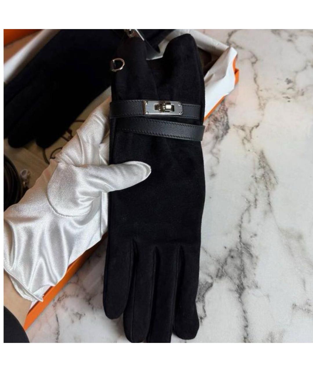 HERMES Черные кожаные перчатки, фото 4