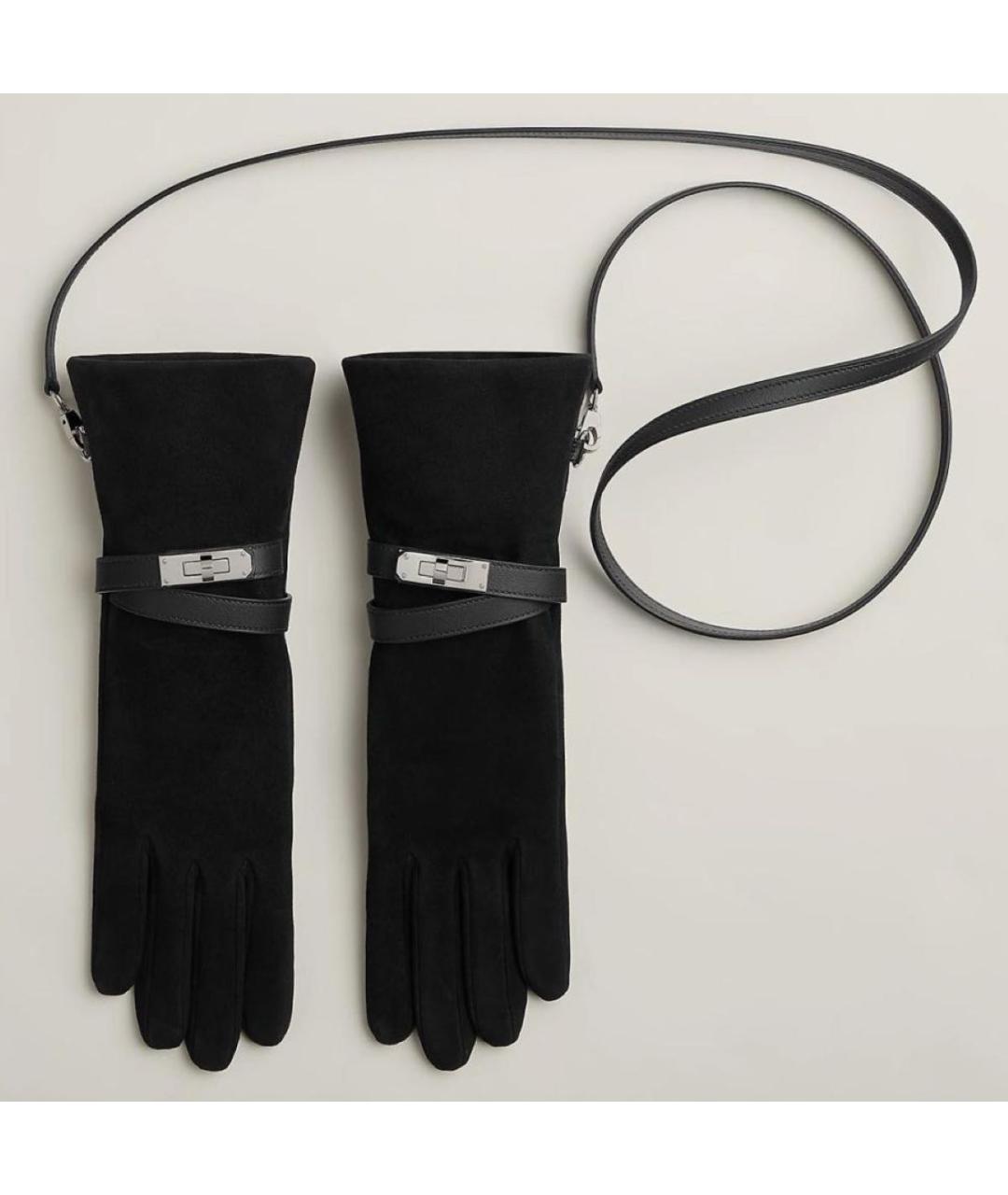 HERMES Черные кожаные перчатки, фото 2